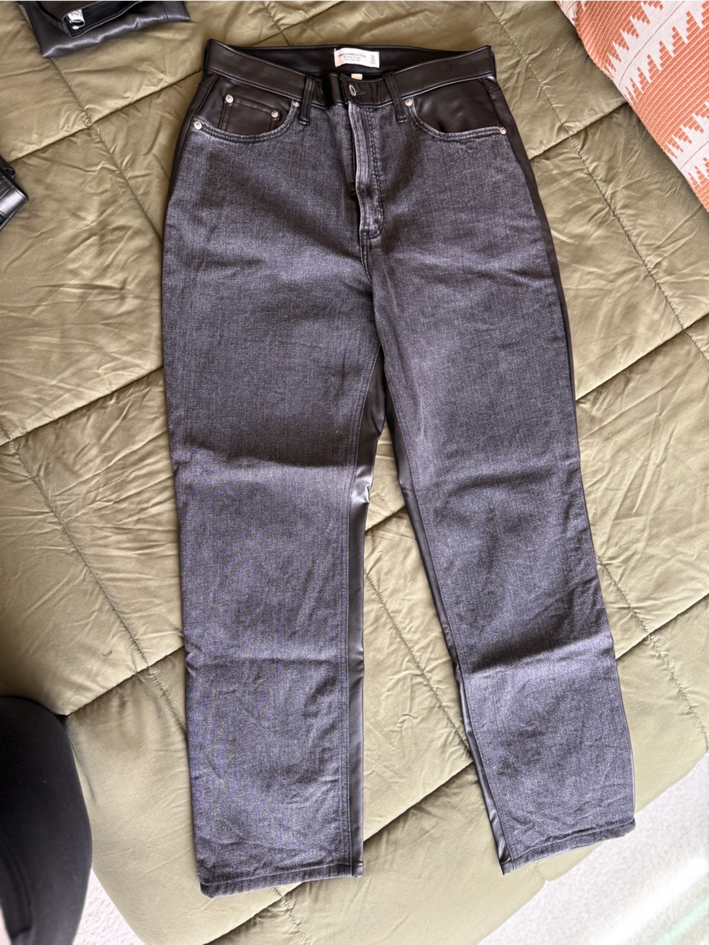 Abercrombie Curve Love Ultra High Rise Jeans - Denim/Faux Leather